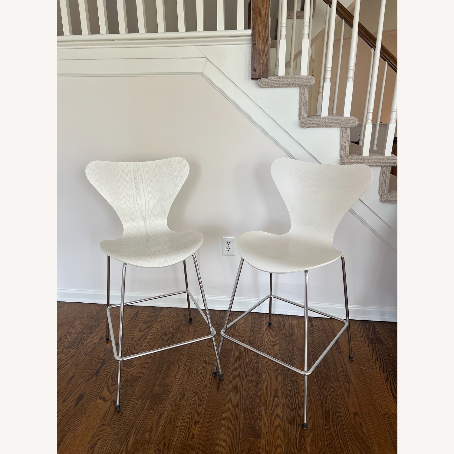 Arne Jacobsen White Wood Stools - image-1