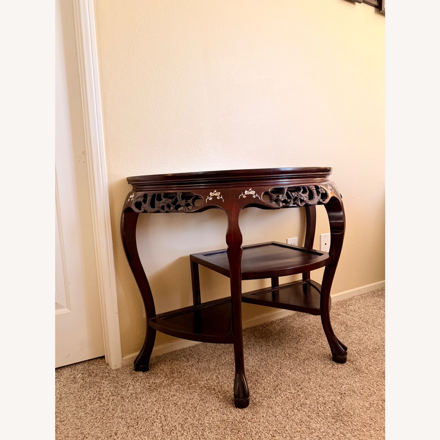Asian Cherry Wood Mother of Pearl Side Table - image-4