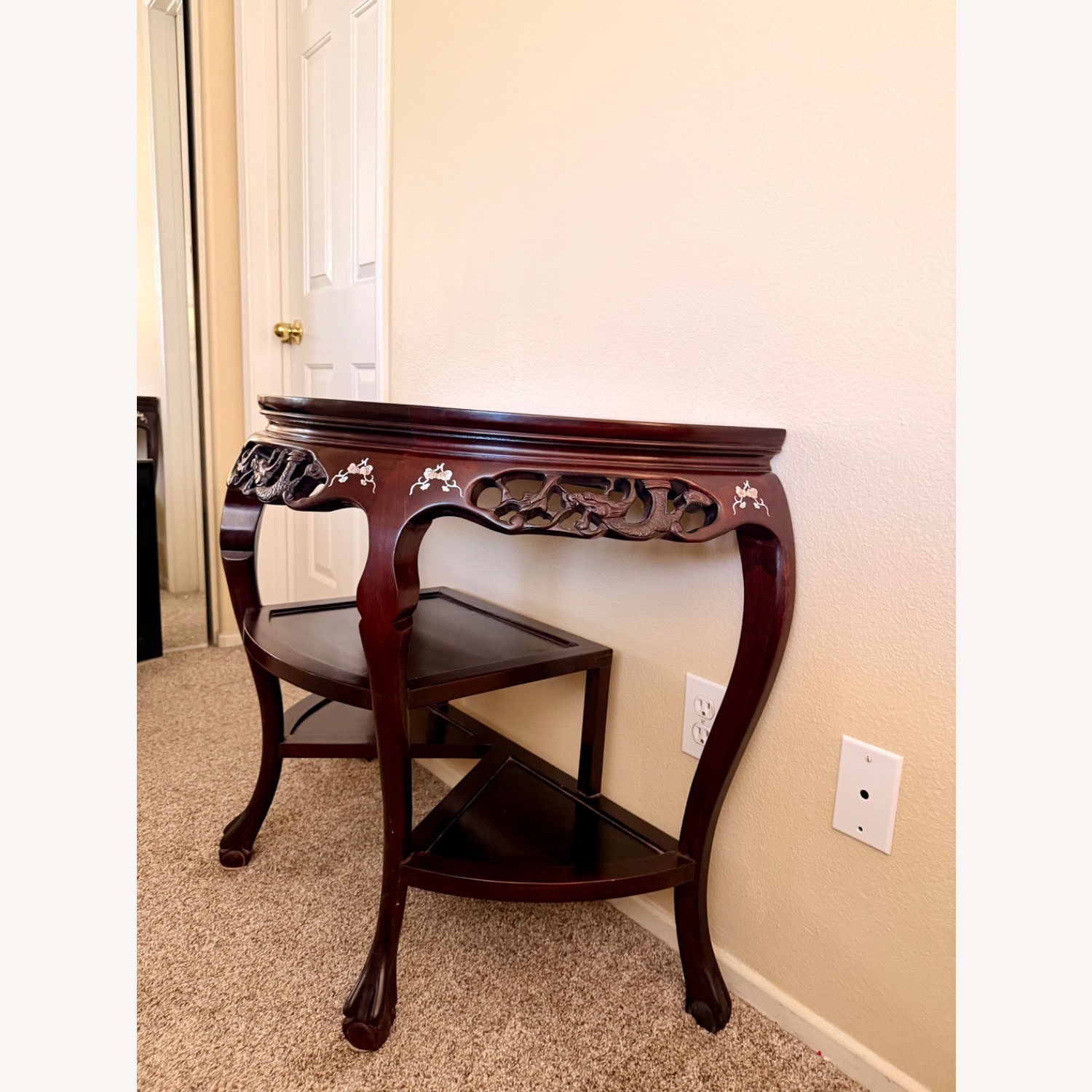 Asian Cherry Wood Mother of Pearl Side Table - image-8
