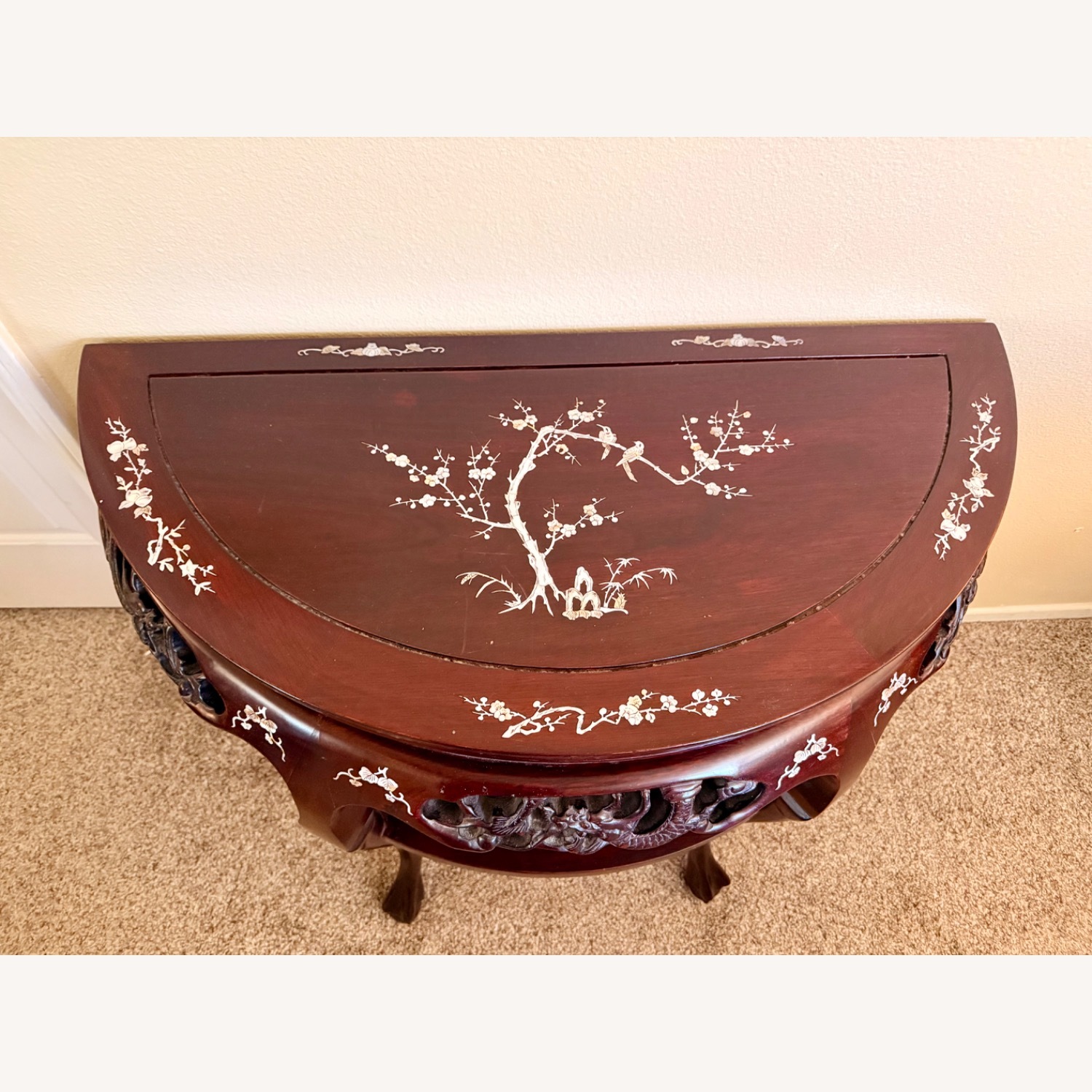 Asian Cherry Wood Mother of Pearl Side Table - image-6
