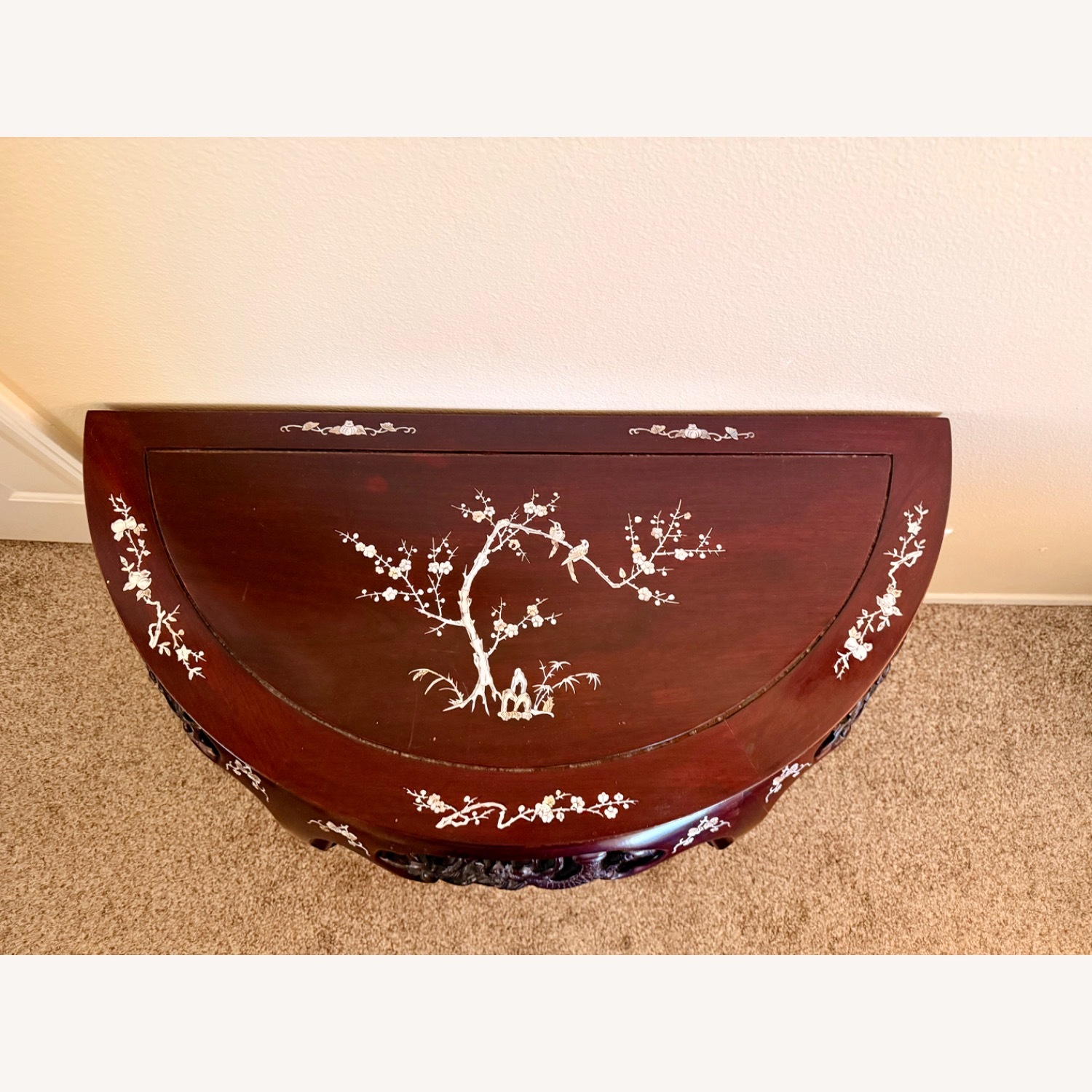 Asian Cherry Wood Mother of Pearl Side Table - image-3