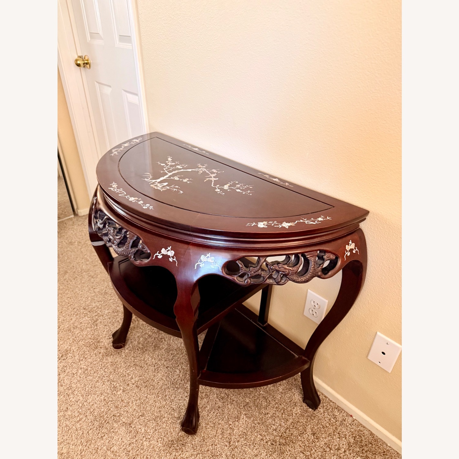 Asian Cherry Wood Mother of Pearl Side Table - image-7