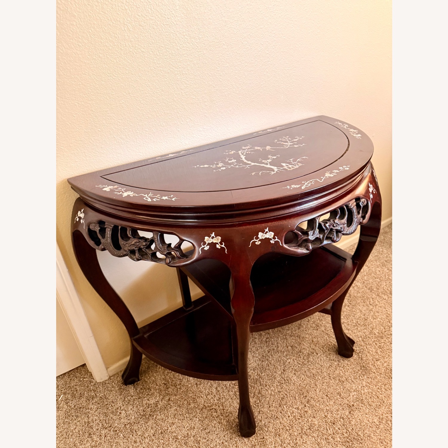 Asian Cherry Wood Mother of Pearl Side Table - image-1