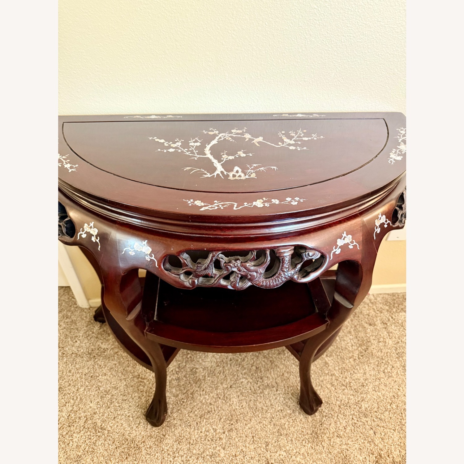 Asian Cherry Wood Mother of Pearl Side Table - image-2
