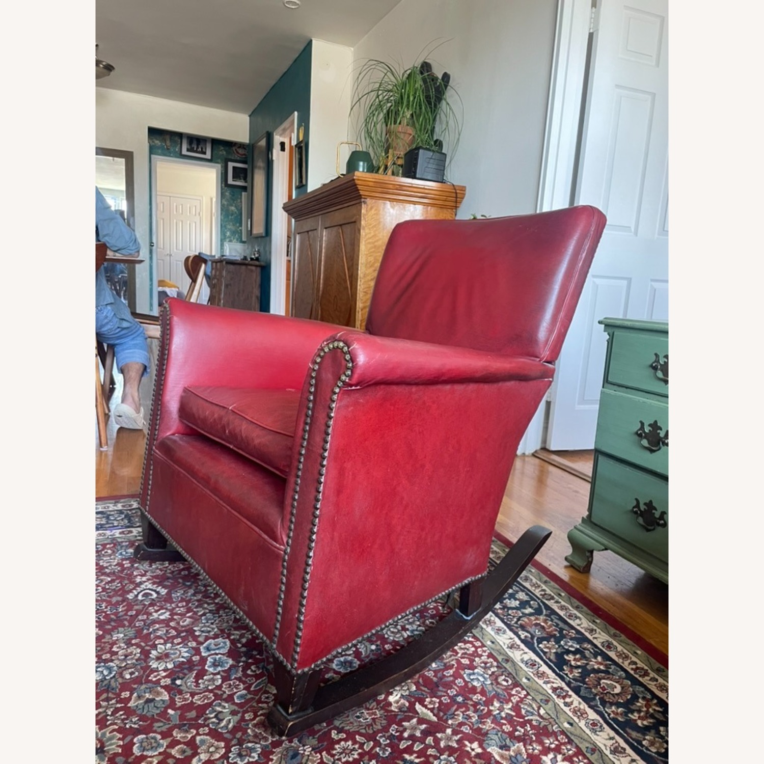 Vintage Oxblood Leather Rocking Chair - image-2
