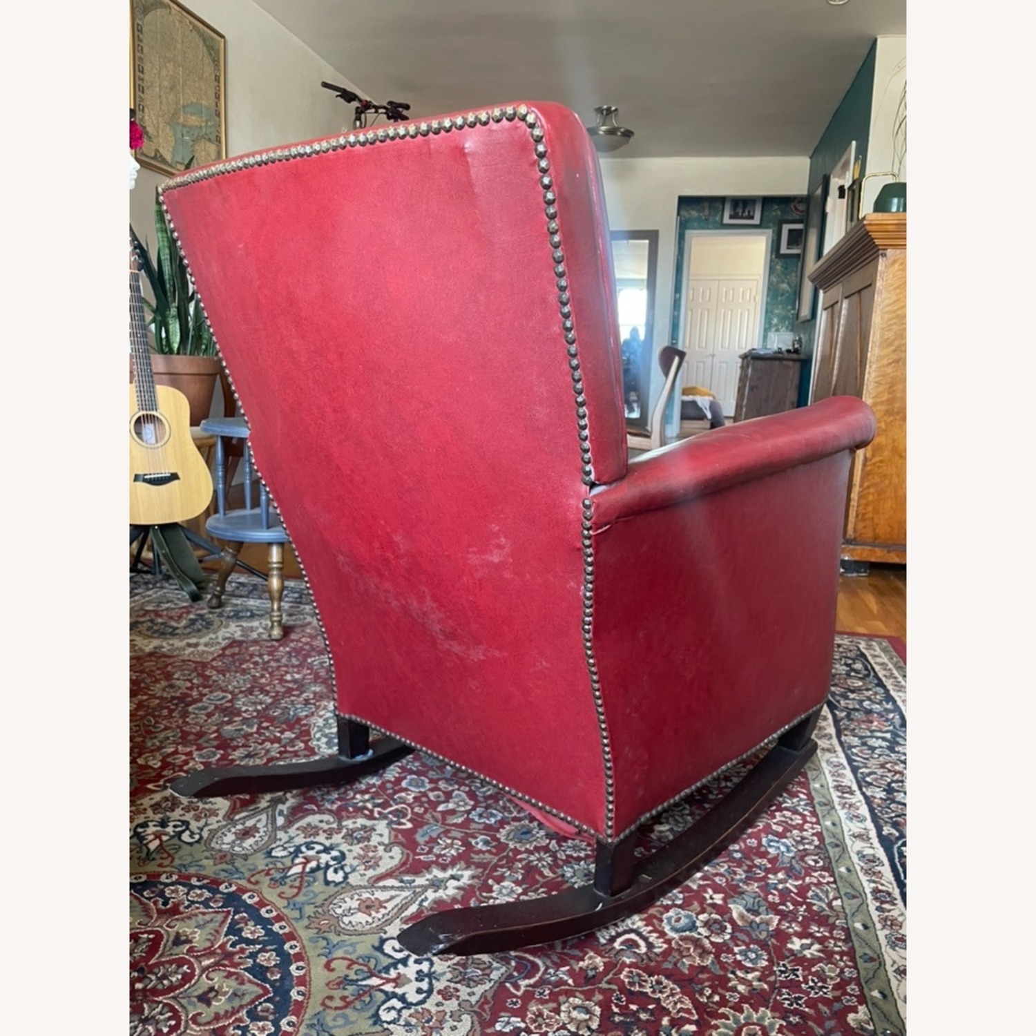 Vintage Oxblood Leather Rocking Chair - image-5