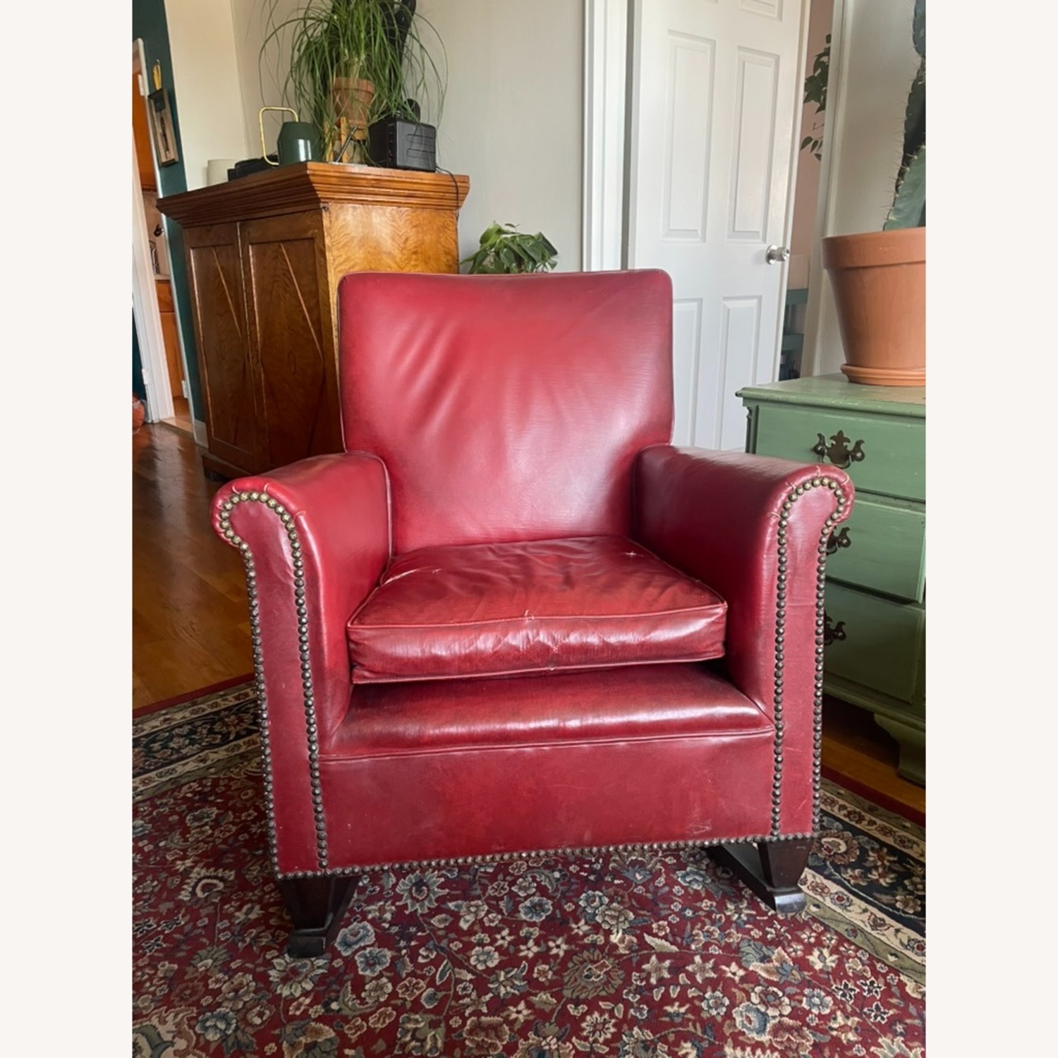 Vintage Oxblood Leather Rocking Chair - image-1