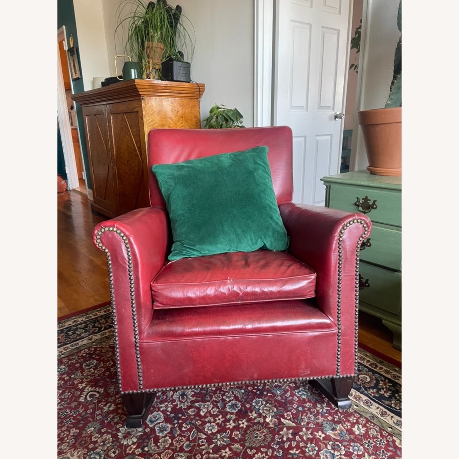 Vintage Oxblood Leather Rocking Chair - image-7