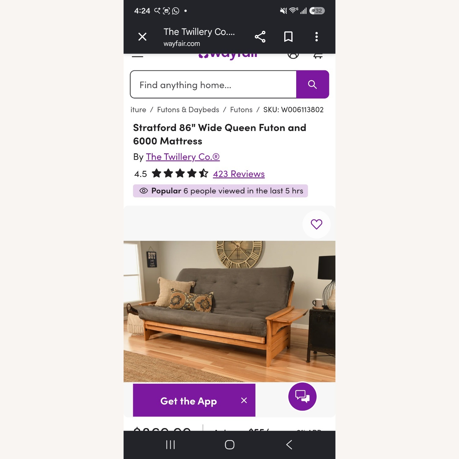 Wayfair Stratford Light Brown Wood Futon - image-2