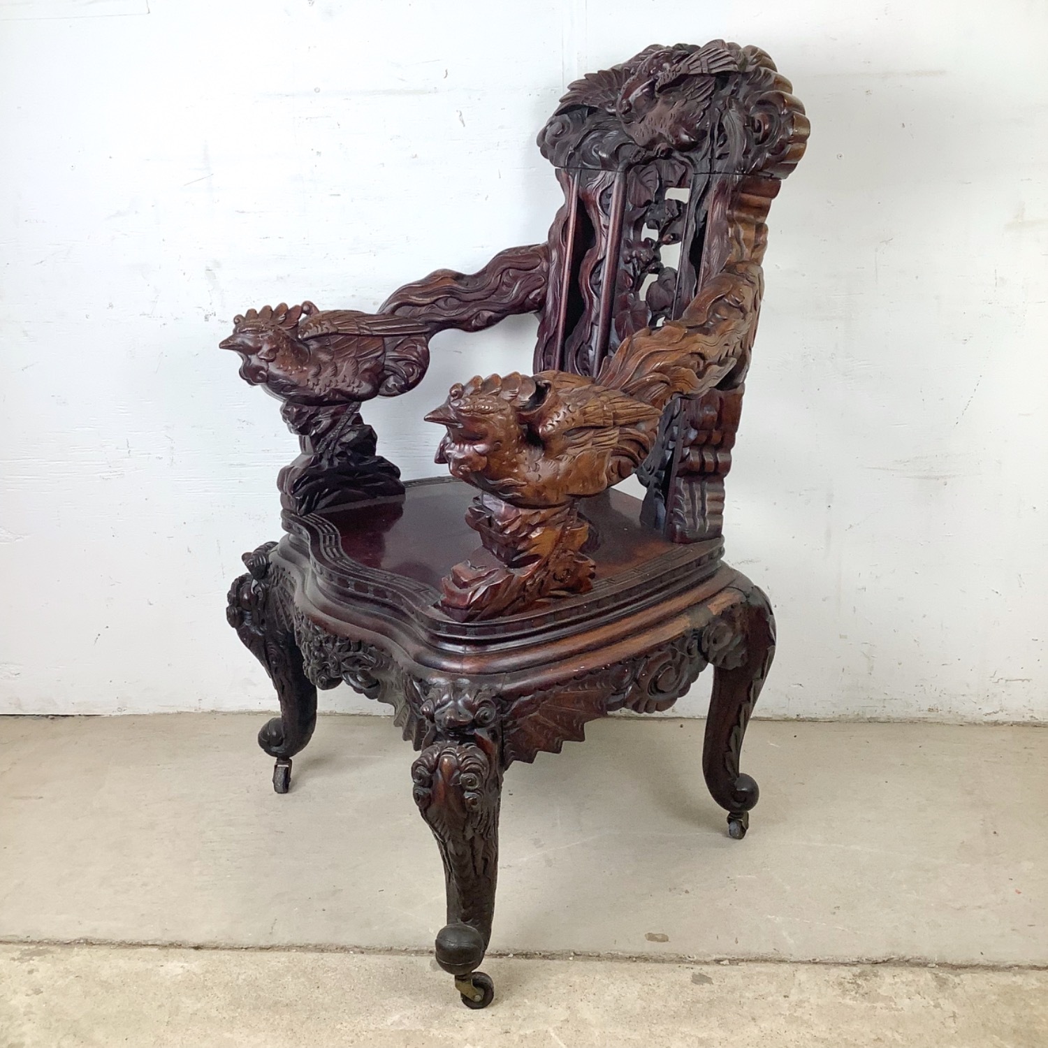 Antique Asian Carved Hardwood Throne Chair - image-22