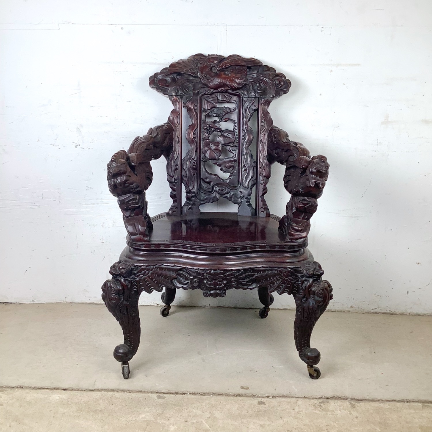 Antique Asian Carved Hardwood Throne Chair - image-2