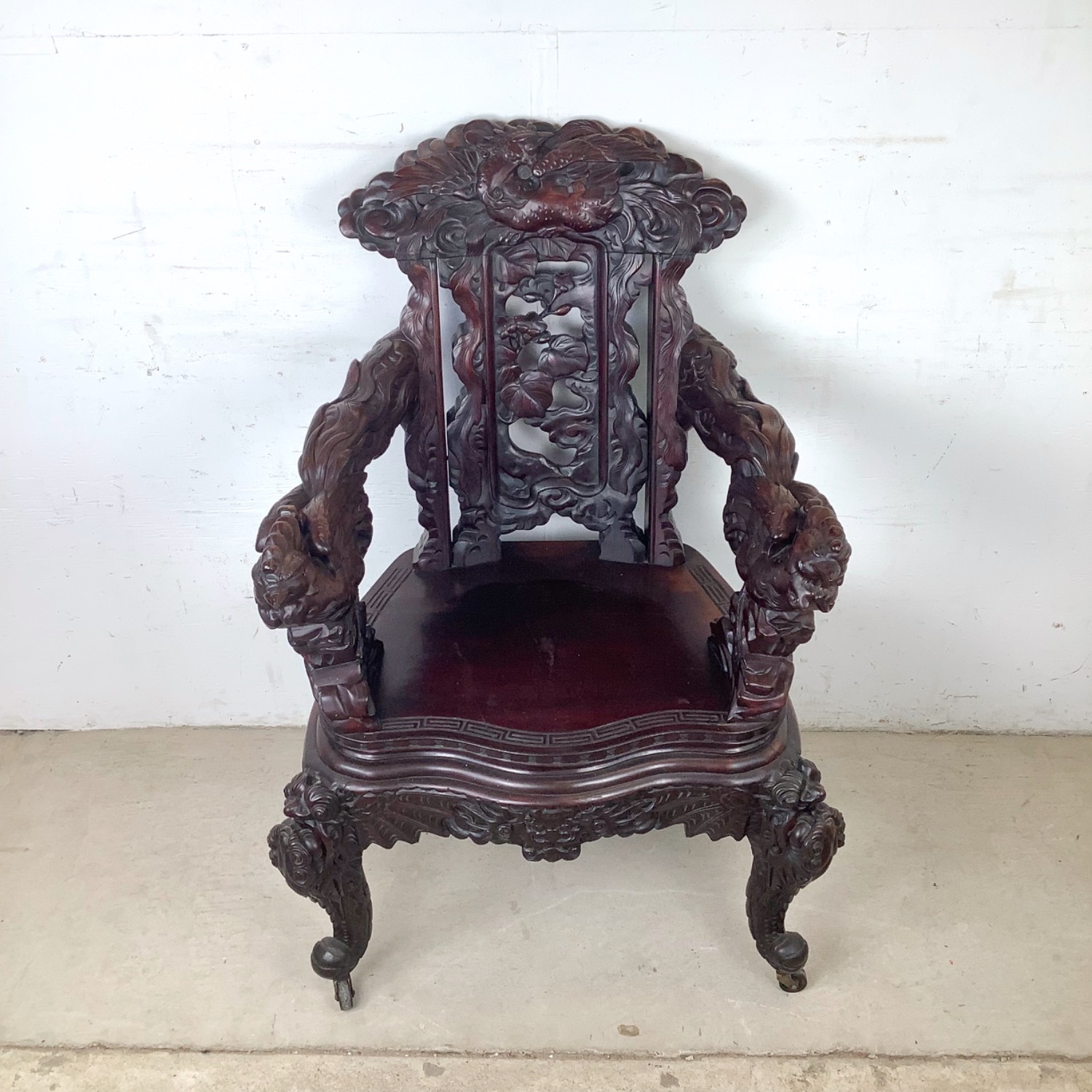 Antique Asian Carved Hardwood Throne Chair - image-3