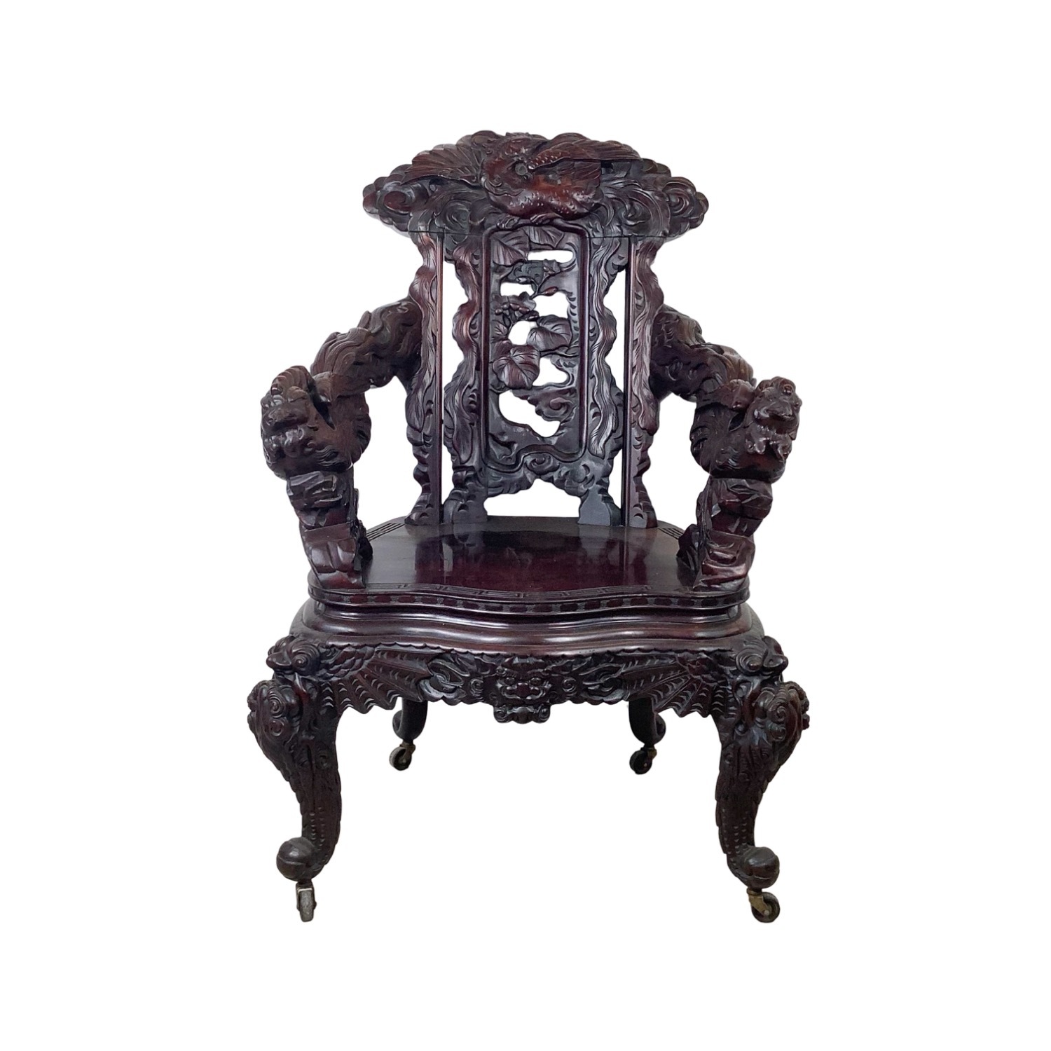 Antique Asian Carved Hardwood Throne Chair - image-1