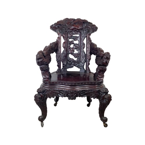 Used  Antique Asian Carved Hardwood Throne Chair for sale on AptDeco