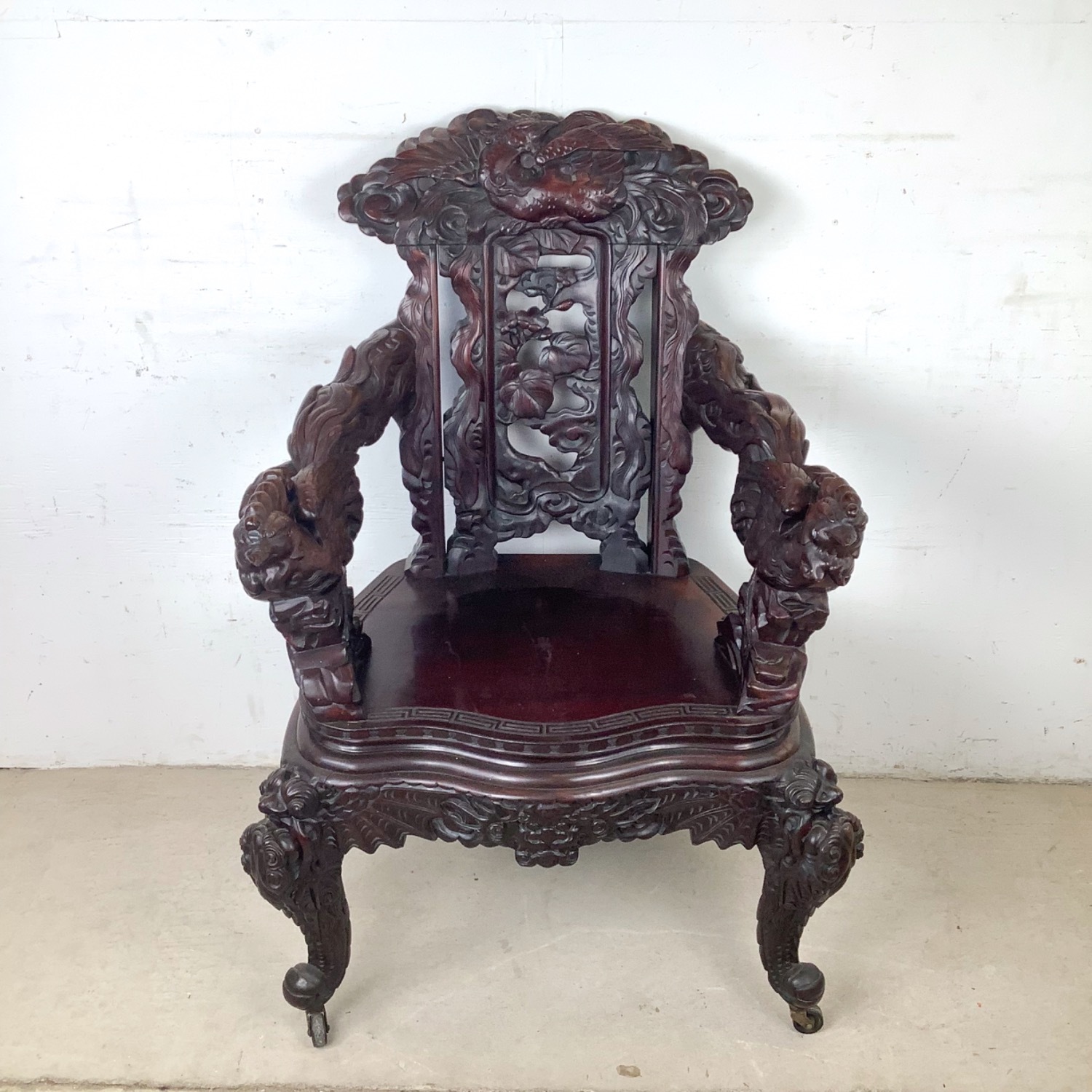 Antique Asian Carved Hardwood Throne Chair - image-23