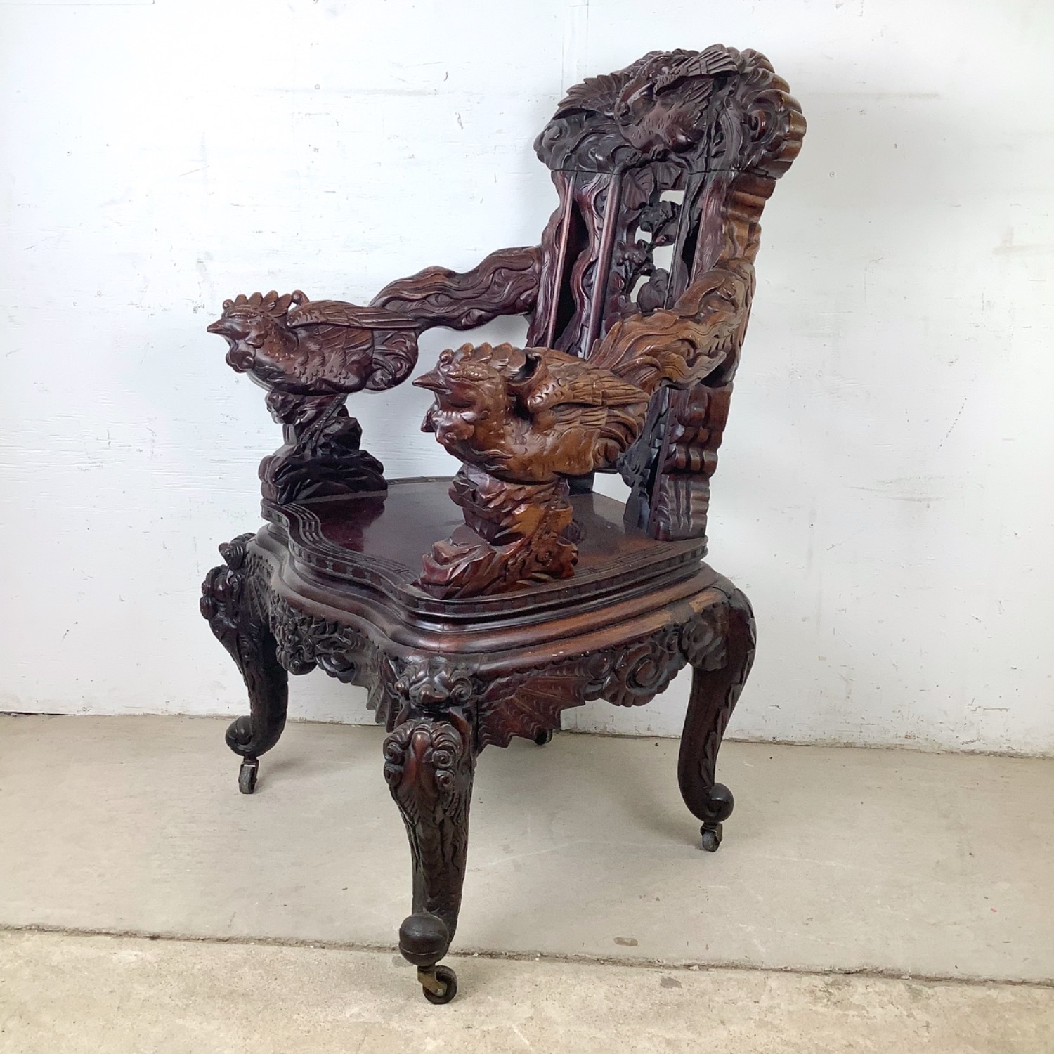 Antique Asian Carved Hardwood Throne Chair - image-12