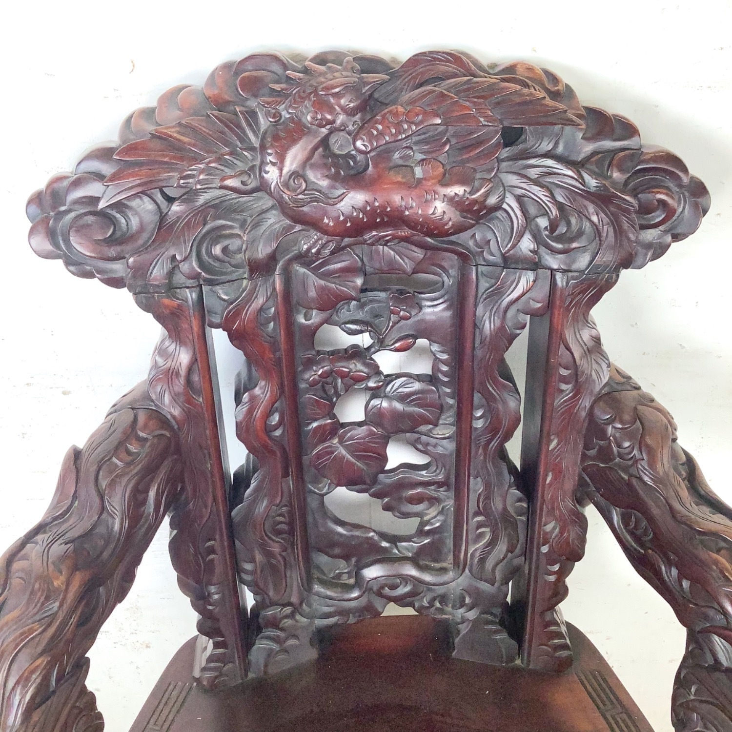 Antique Asian Carved Hardwood Throne Chair - image-4