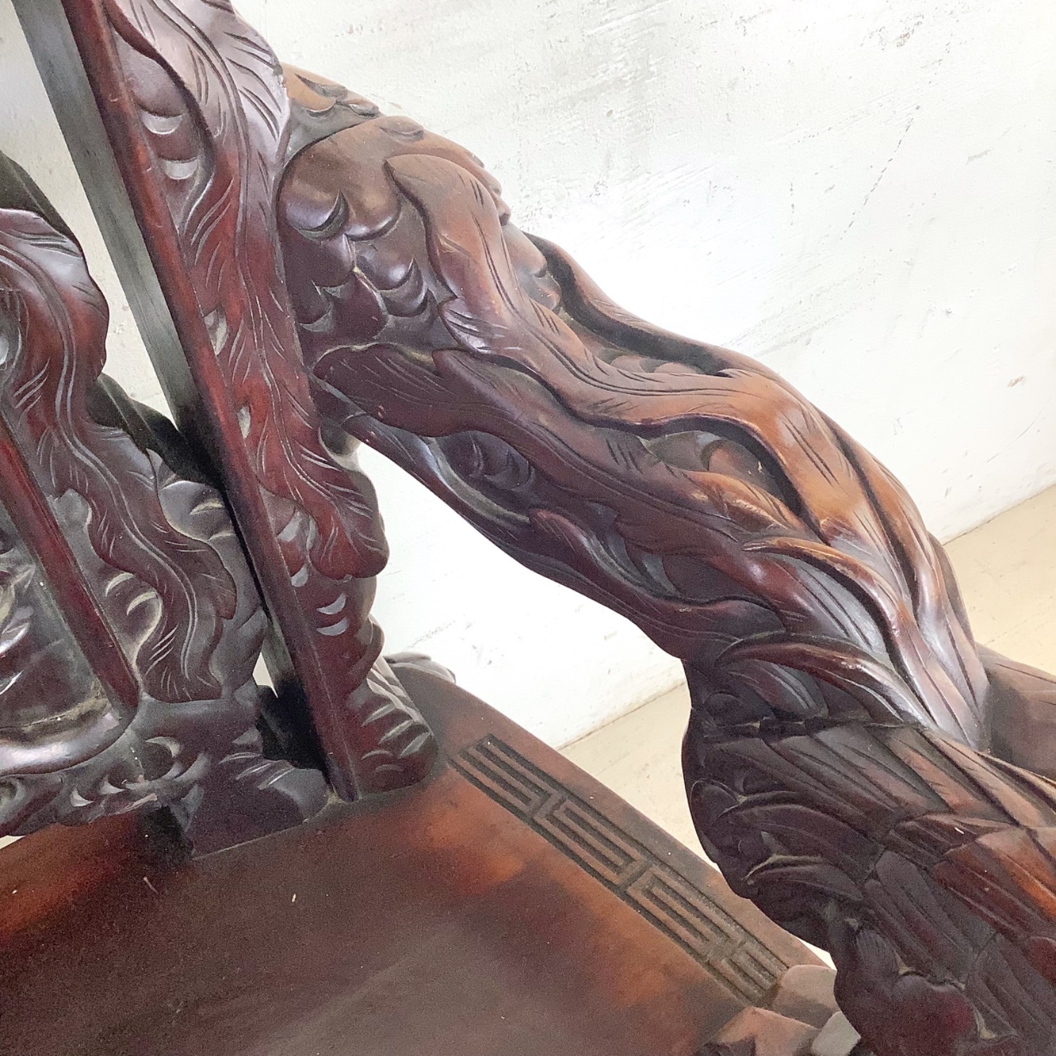 Antique Asian Carved Hardwood Throne Chair - image-9