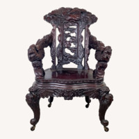 Antique Asian Carved Hardwood Throne Chair