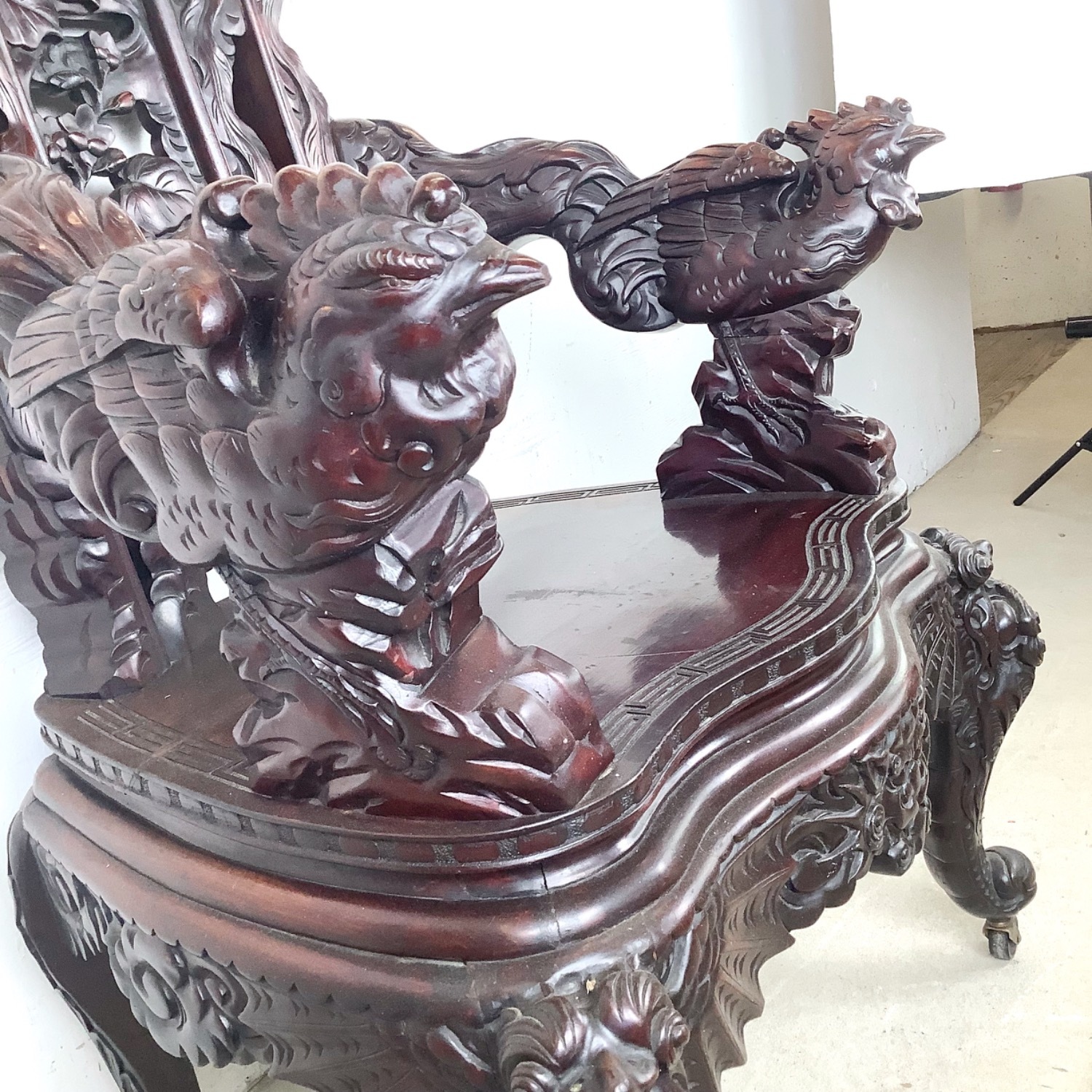 Antique Asian Carved Hardwood Throne Chair - image-6