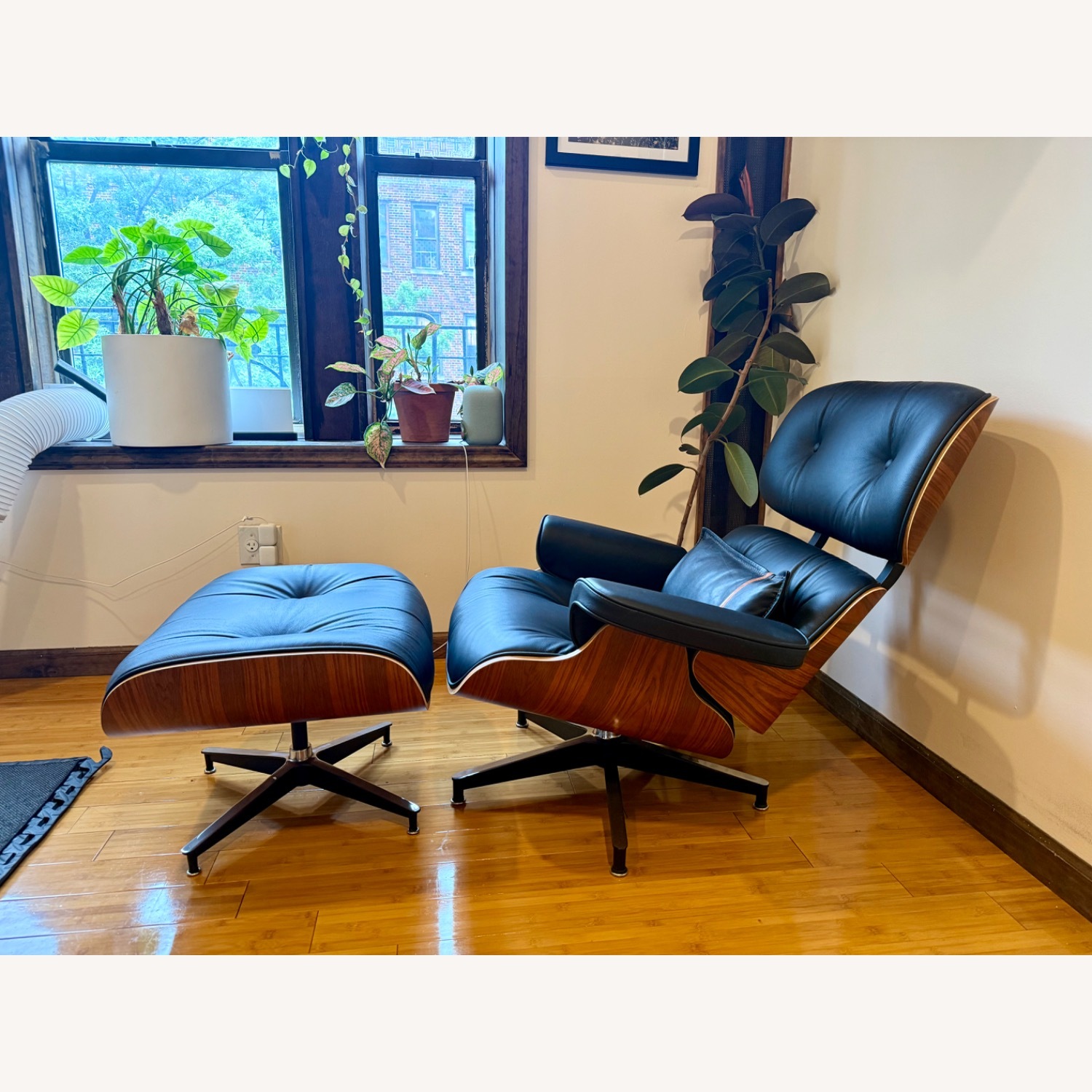 Eames Office Black Leather Ottoman Replica - image-1