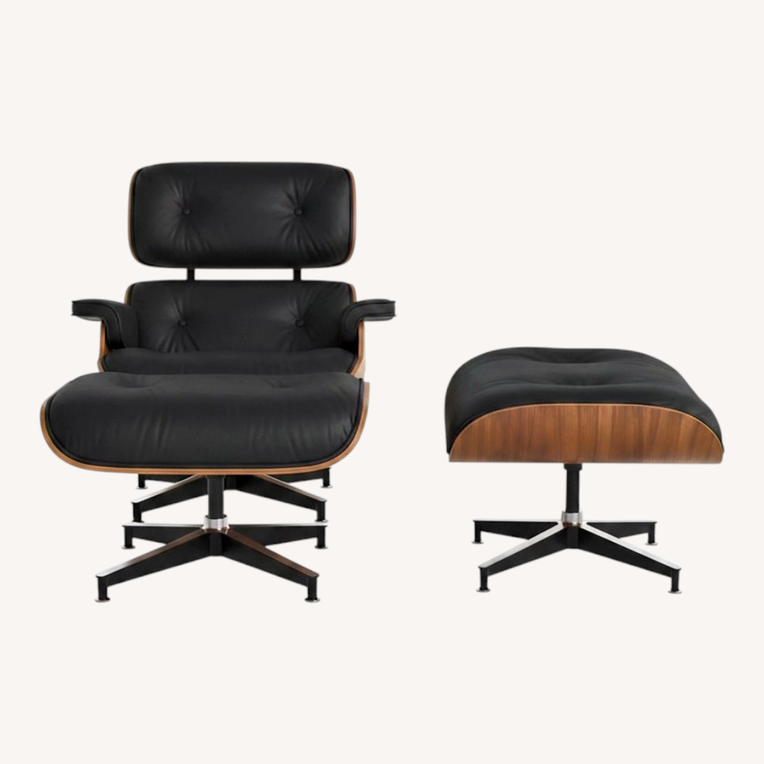 Eames Office Black Leather Ottoman Replica - image-0