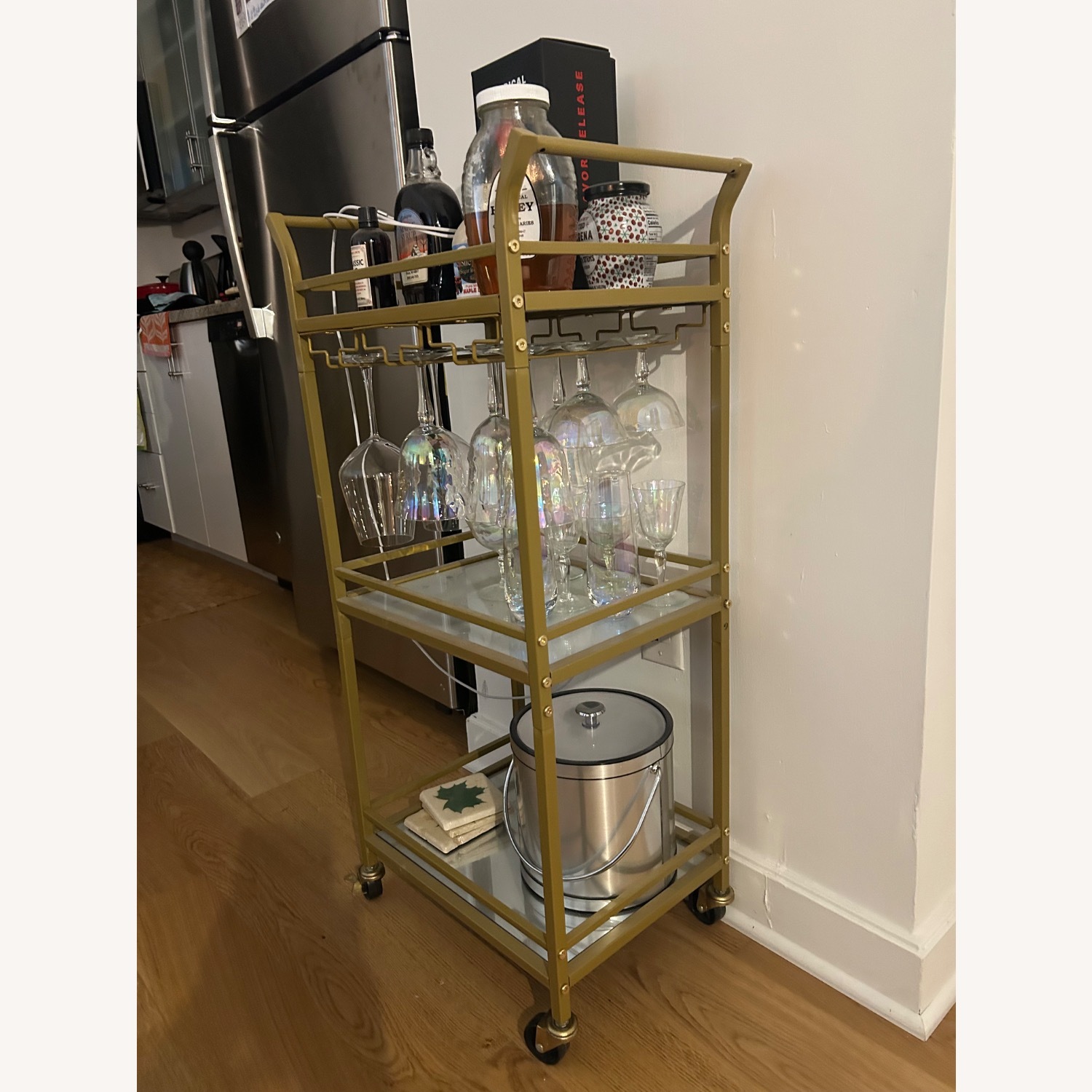 Amazon Gold Mirrored Glass Bar Cart - image-1