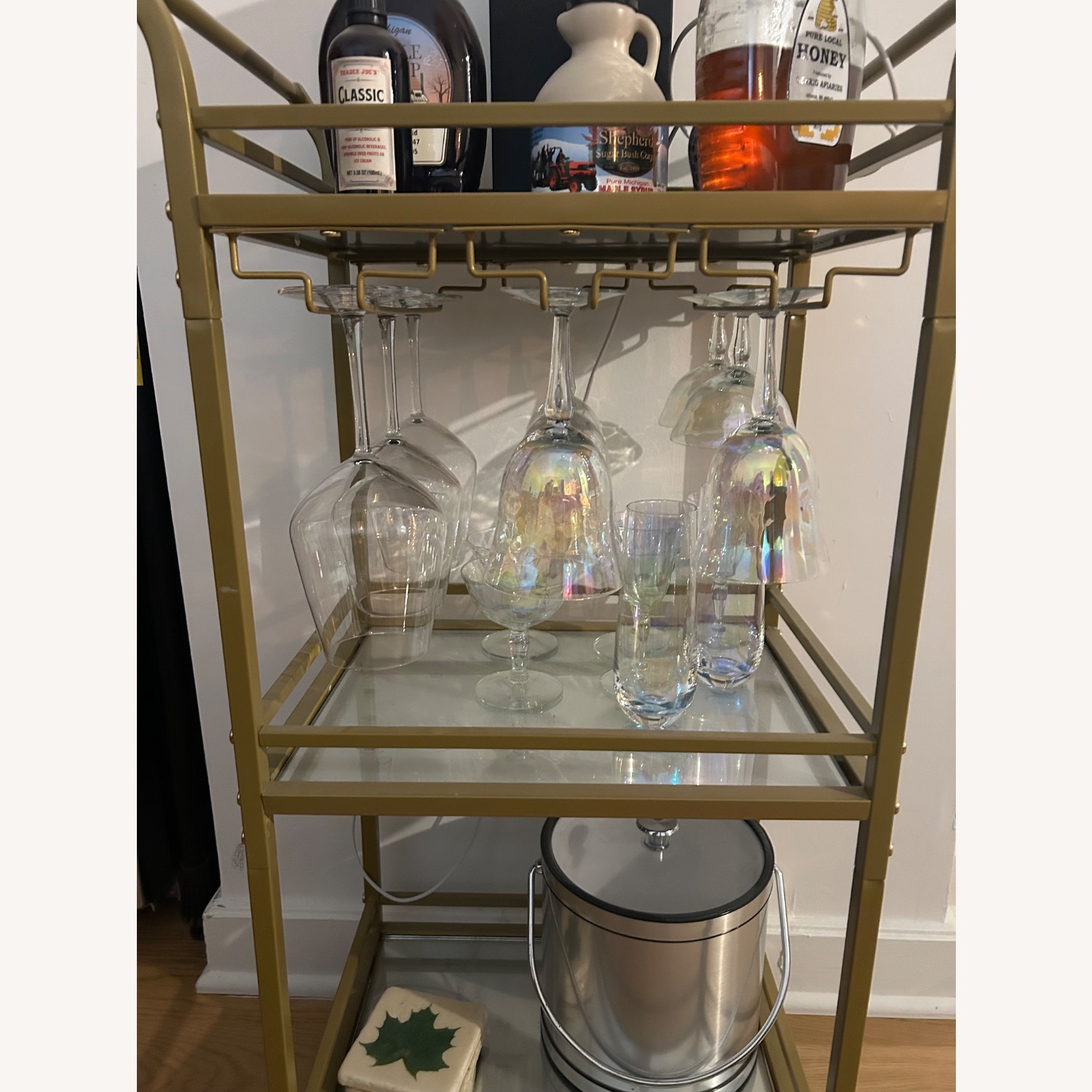 Amazon Gold Mirrored Glass Bar Cart - image-5