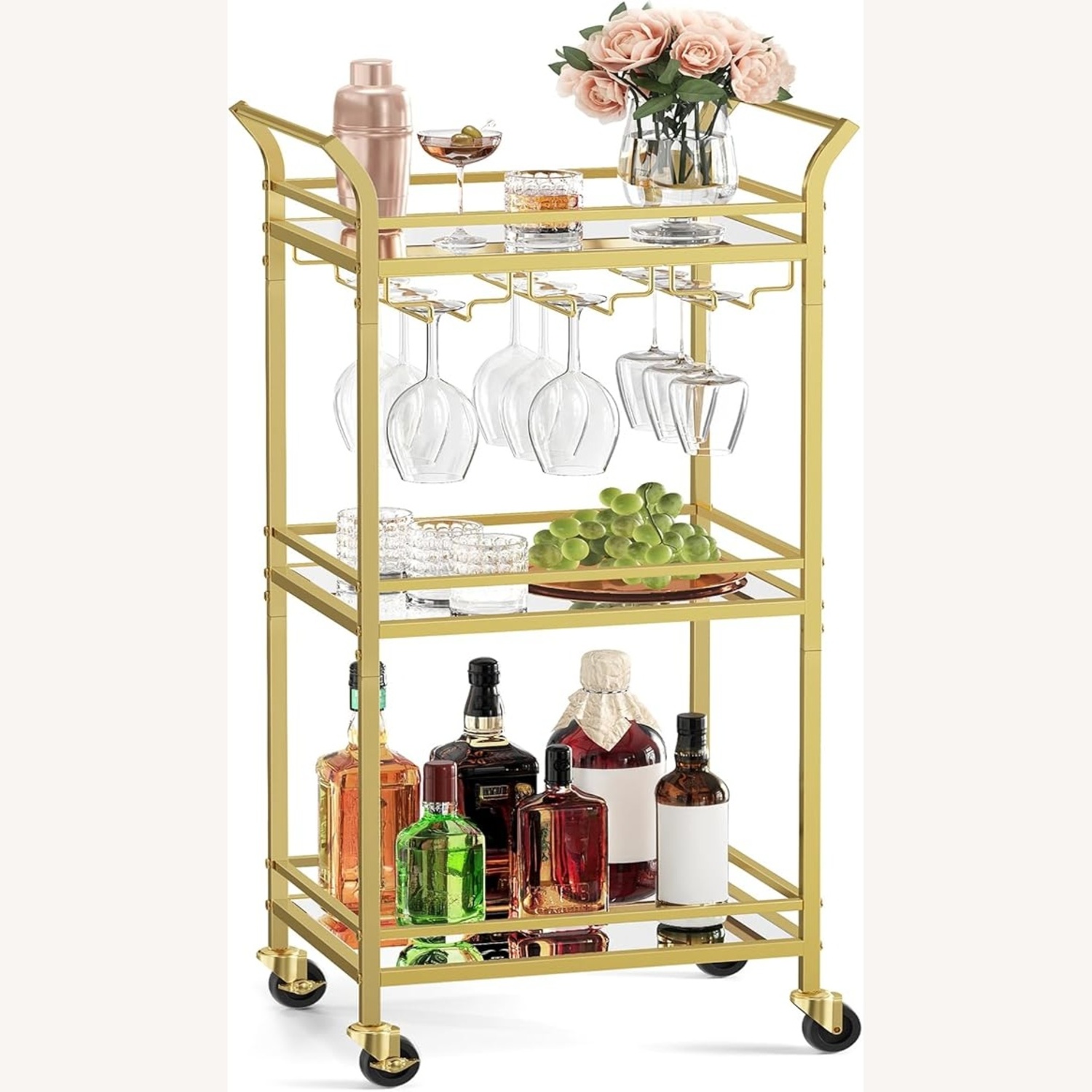 Amazon Gold Mirrored Glass Bar Cart - image-6