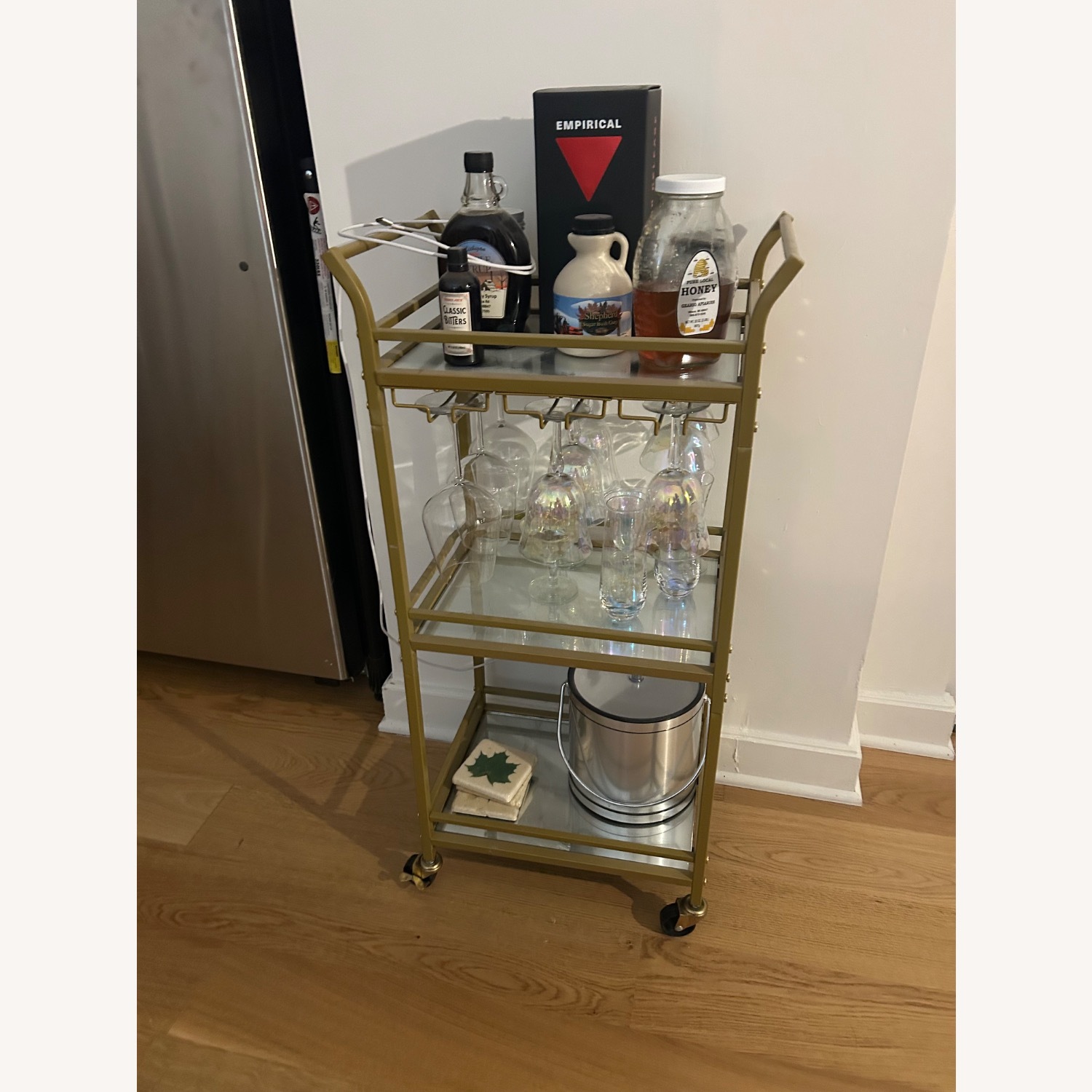 Amazon Gold Mirrored Glass Bar Cart - image-2