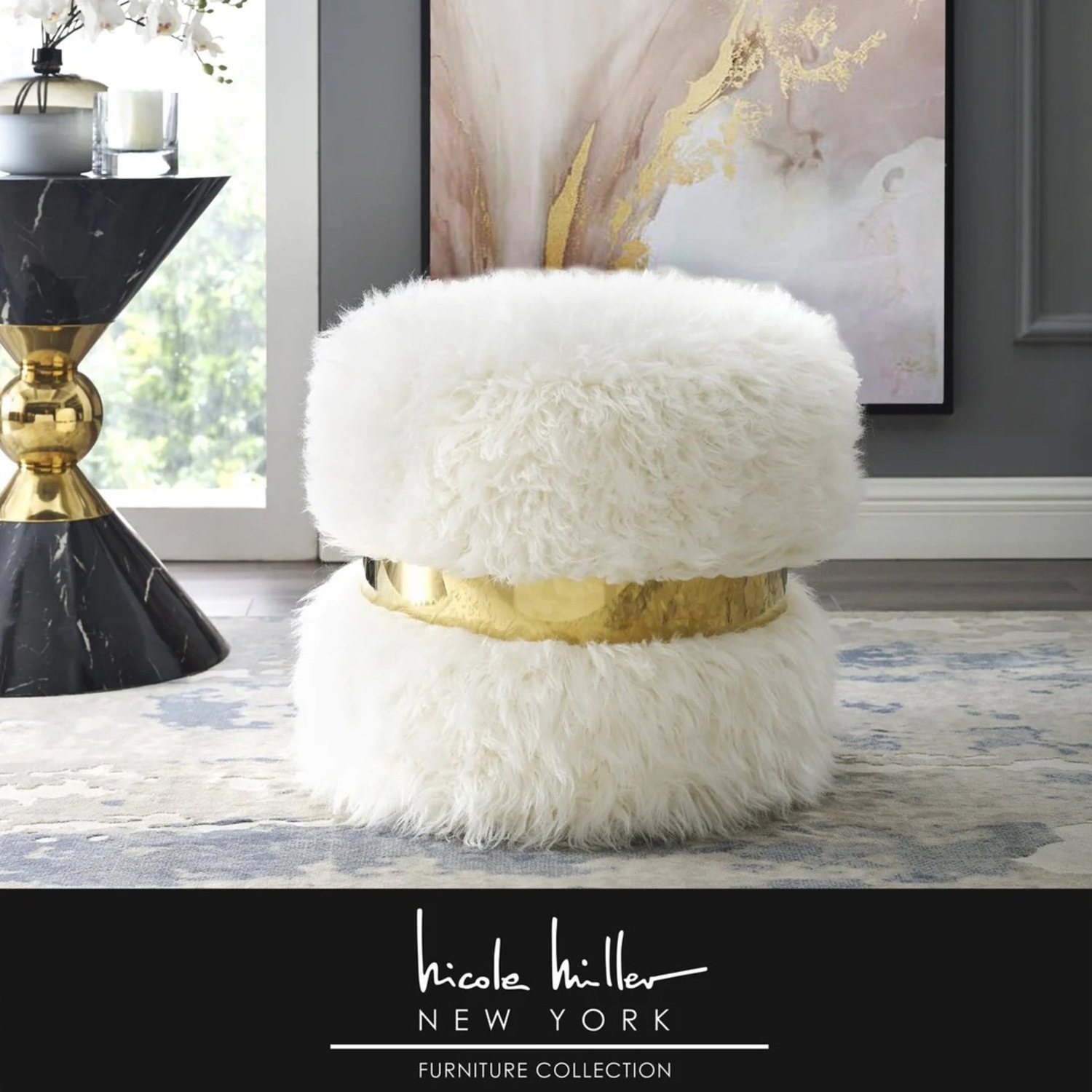 Nicole Miller Inspired Homes White Ottoman - image-1