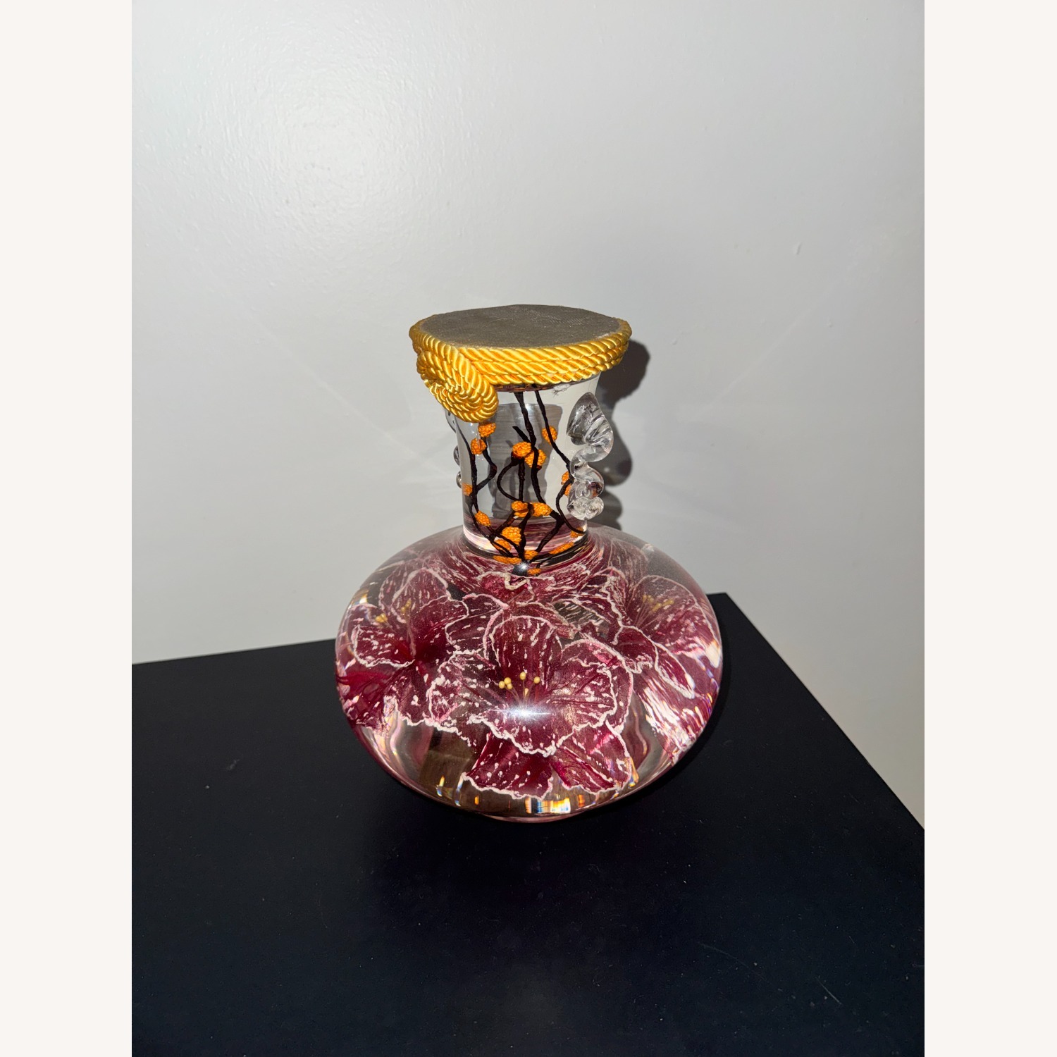 Vintage Floral Pond Vase with Gold Rope - image-1