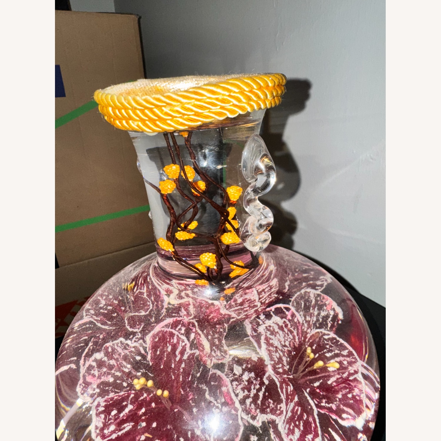 Vintage Floral Pond Vase with Gold Rope - image-3