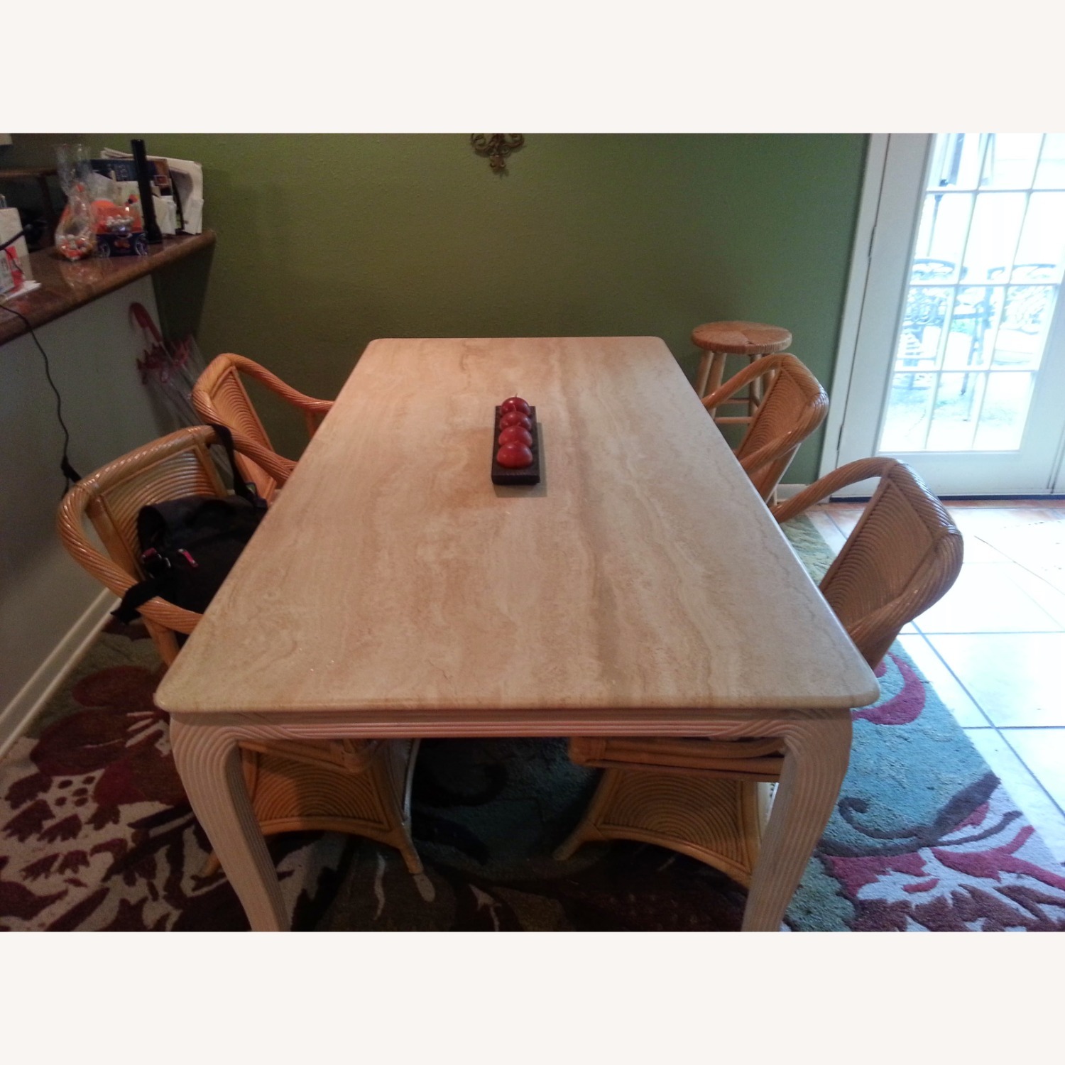 Vintage Milo Baughmagn 70s Travertine & Pencil Reed Dining Set (5pc) - image-2