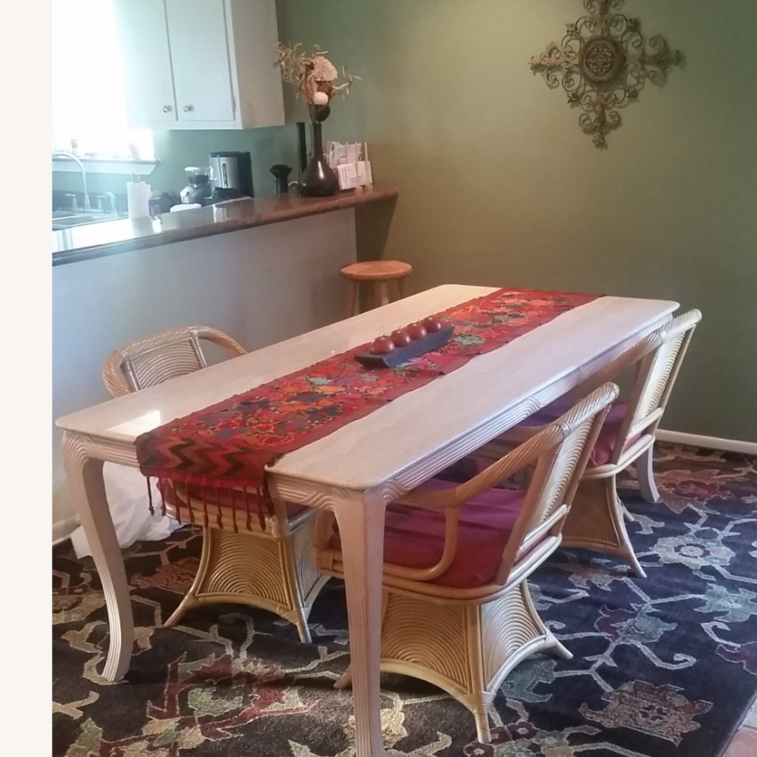 Vintage Milo Baughmagn 70s Travertine & Pencil Reed Dining Set (5pc) - image-5
