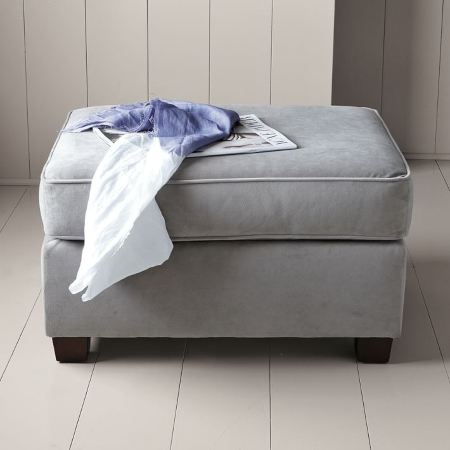 West Elm Henry Light Gray Ottoman - image-1