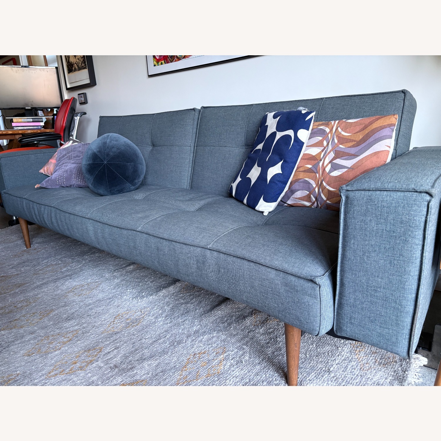 Blue Fabric 3+ Seater Sofa - image-2
