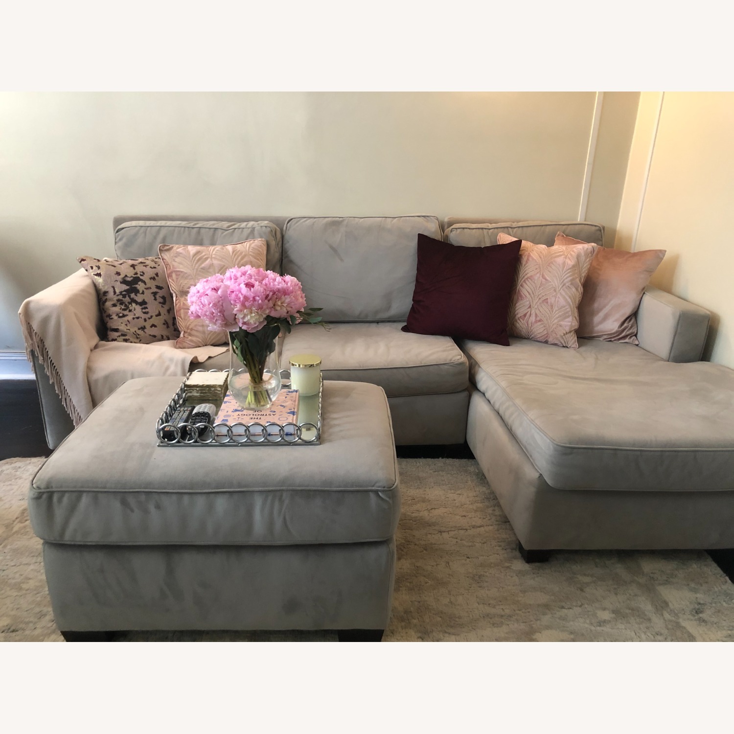West Elm Henry Light Gray Velvet Chaise Lounge - image-3