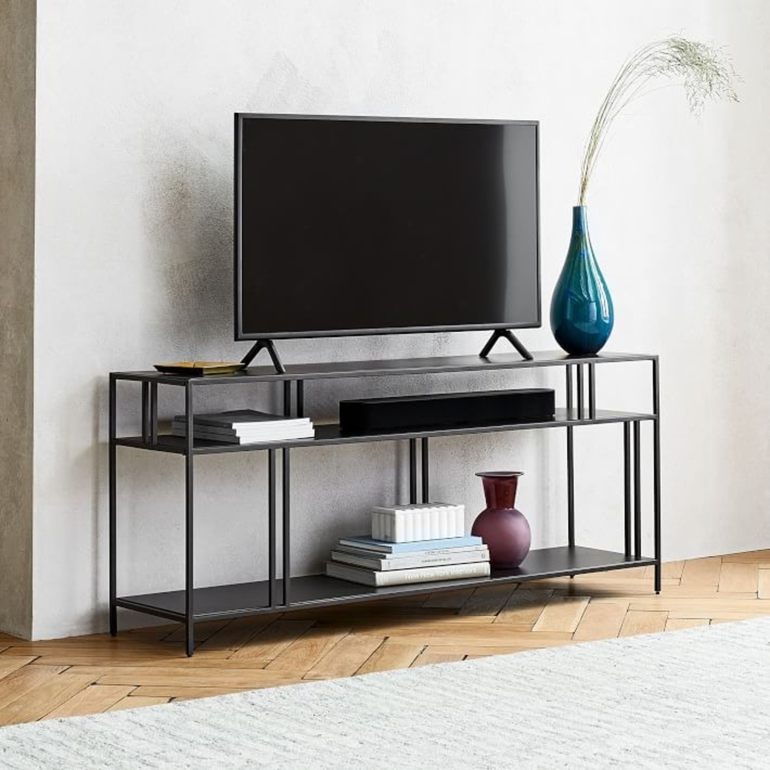 West Elm Dark Bronze Profile Metal Media Storage - image-4