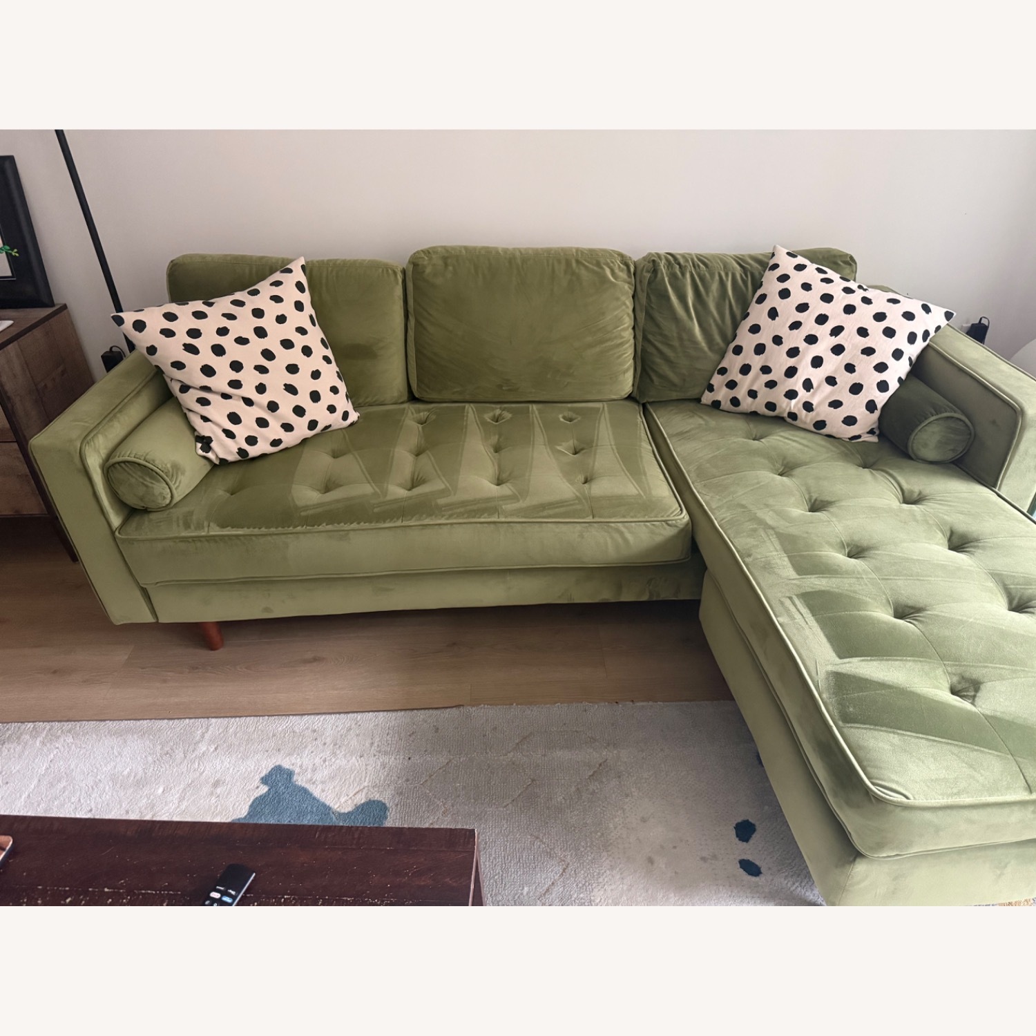 Grass Green Velvet Reversible Sectional Sofa  - image-4