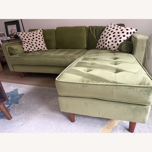 Used Grass Green Velvet Reversible Sectional Sofa  for sale on AptDeco