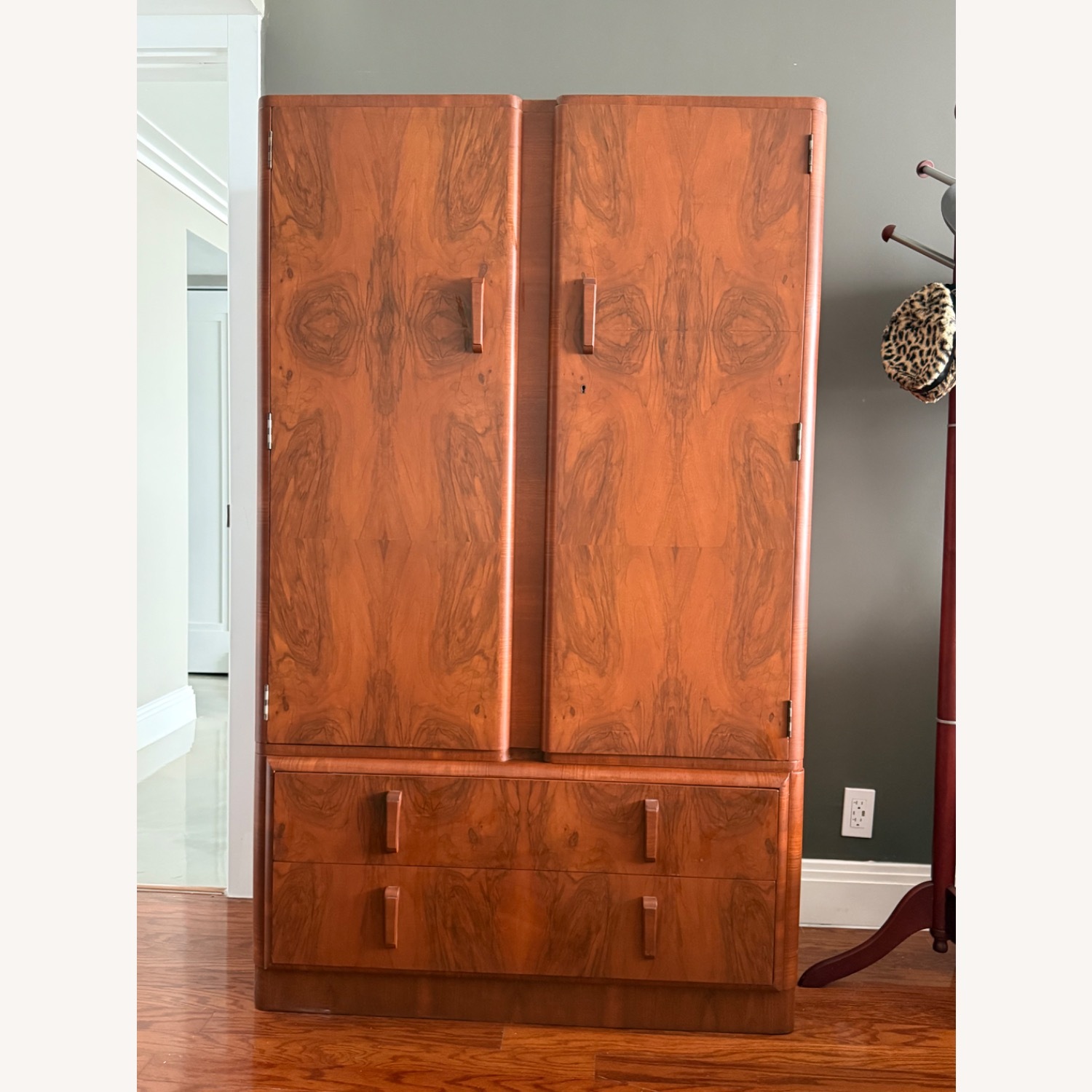 1920s/1930s Vintage/Antique Art Deco Wood Armoire - image-1