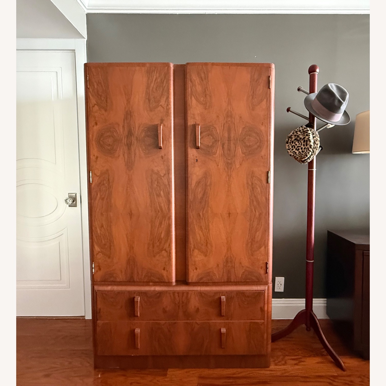 1920s/1930s Vintage/Antique Art Deco Wood Armoire - image-2