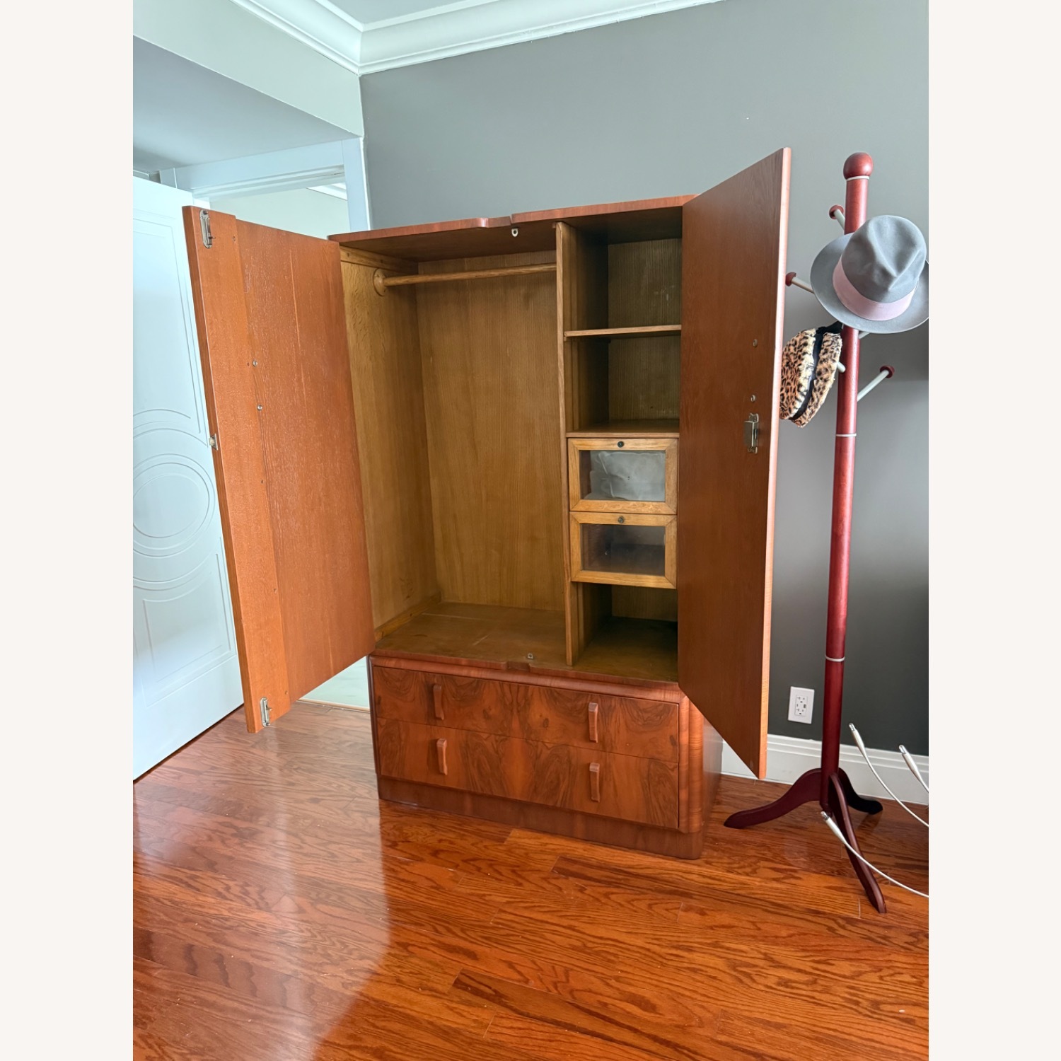 1920s/1930s Vintage/Antique Art Deco Wood Armoire - image-9