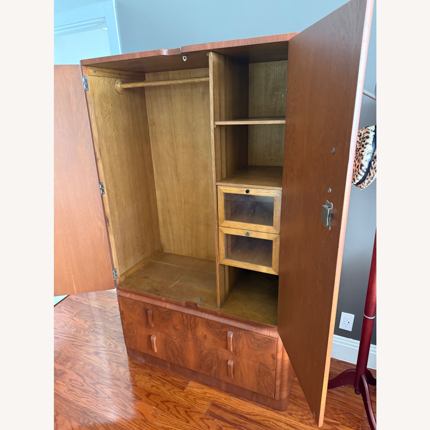 1920s/1930s Vintage/Antique Art Deco Wood Armoire - image-11