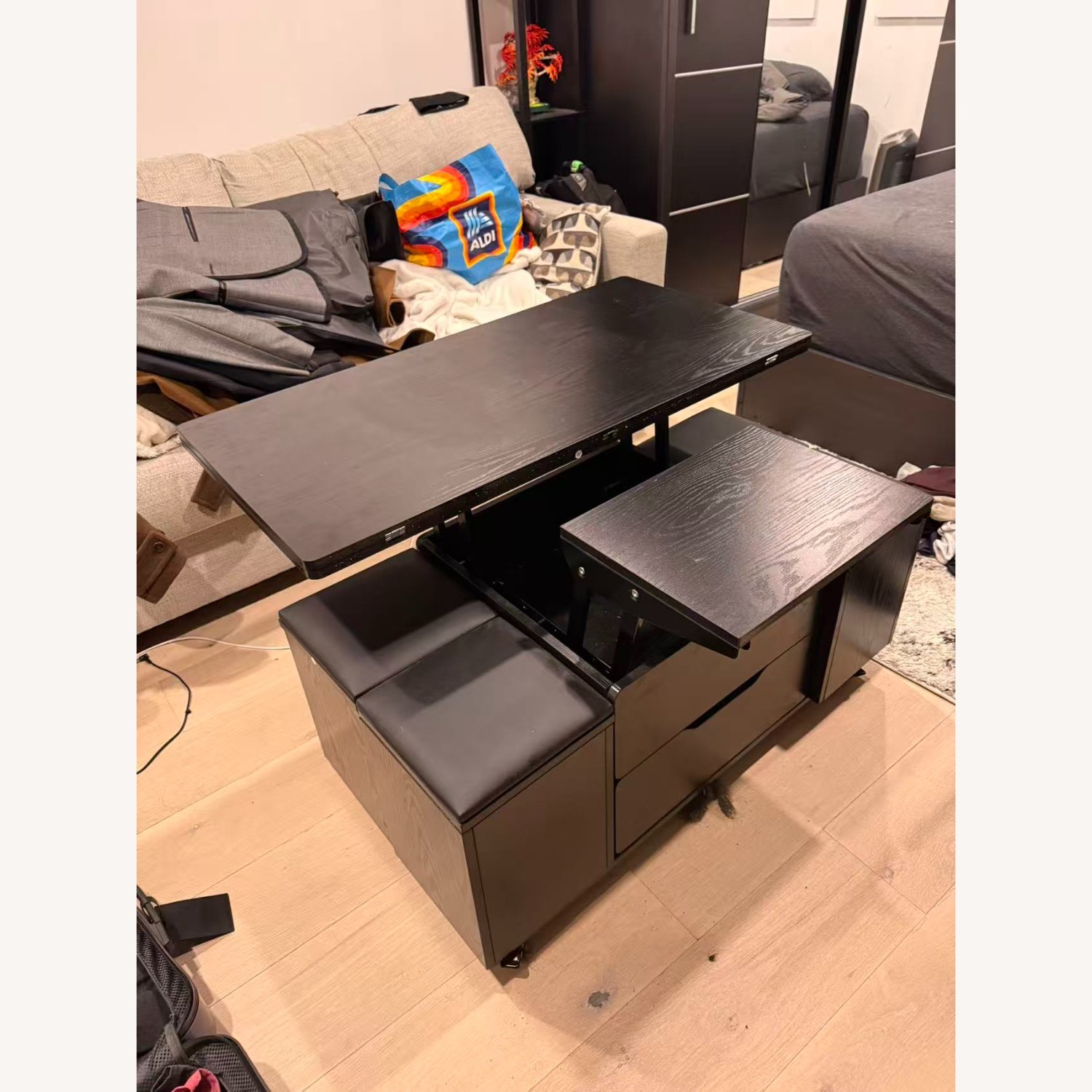 Foldable Coffee Table with 4 Stools & Storage - image-2
