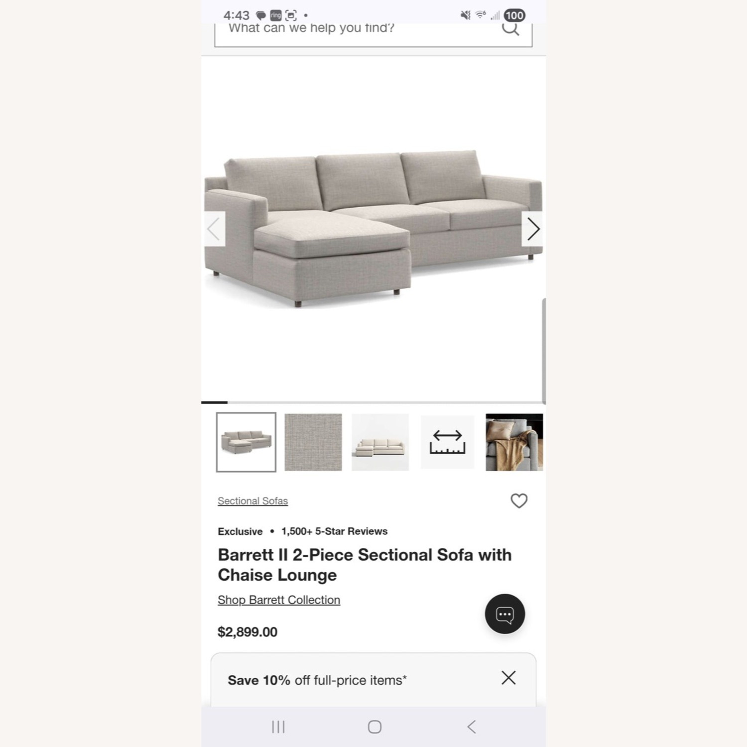 Crate & Barrel Barrett II 2-Piece Sectional Sofa with Chaise Lounge - image-3