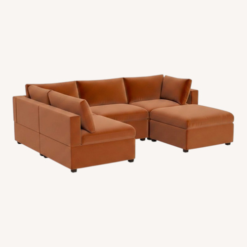 Used Albany Park Orange Suede 3+ Piece Sectional for sale on AptDeco