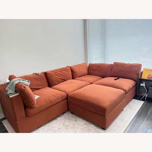 Used Albany Park Orange Suede 3+ Piece Sectional for sale on AptDeco
