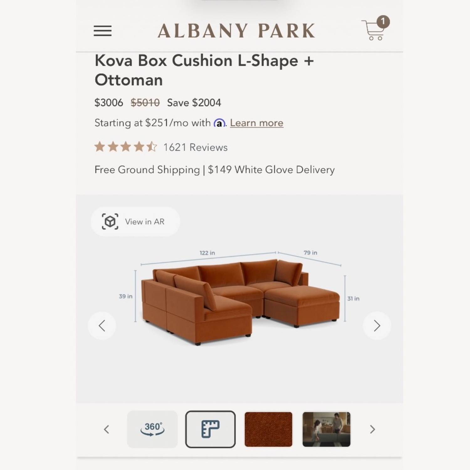 Albany Park Orange Suede 3+ Piece Sectional - image-5